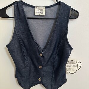french pastry navy blue denim button-front camisole vest